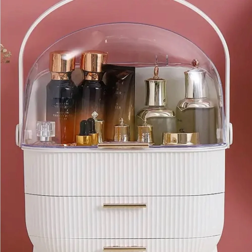 White Cosmetic Organizer with Gold Accents